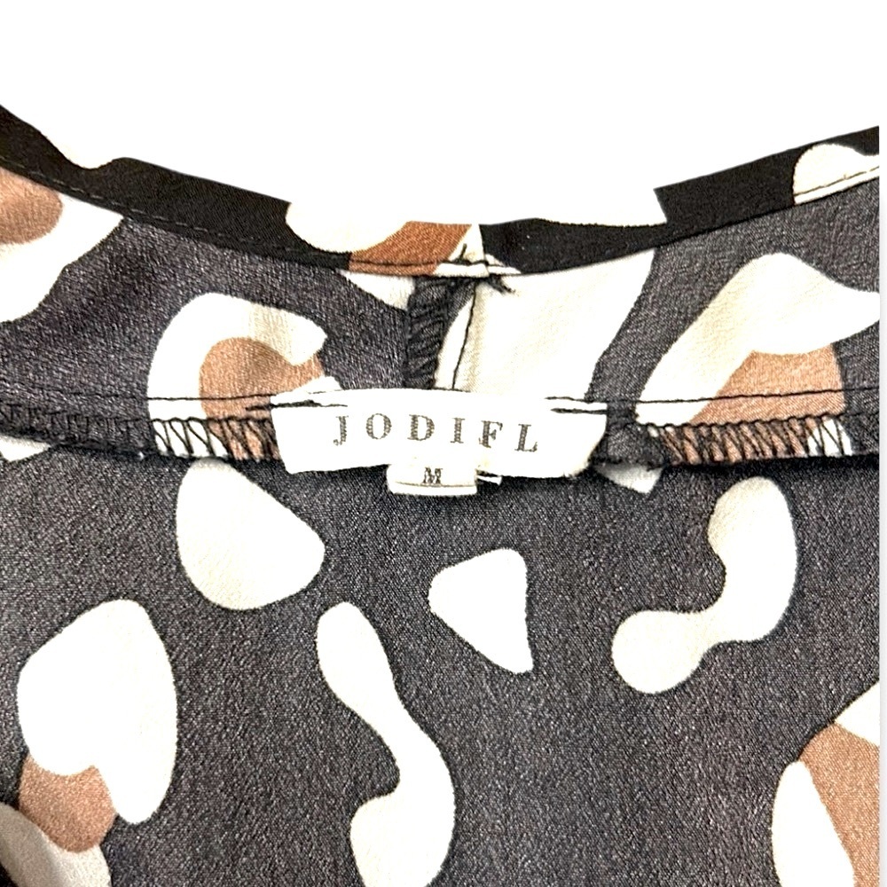 Jodifl Loose Fit Black Leopard Print V Neck Short Dolman Sleeve Boxy Top Medium - Picture 5 of 9